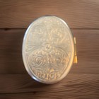 Vintage Italian Micro Mosaic Pill Box Floral Brass Oval Hinged Trinket Case