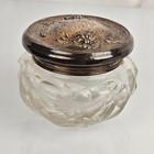 Antique 526 Sterling Silver   Cut Crystal Glass Dresser Jar Lidded Repousse Rose