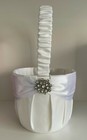 Wedding Flower Girl Basket White Satin Ribbon Round Crystal Brooch Ring Gift Box