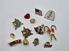 Vintage Enamel Lapel Pin Lot 13 Mixed Collectible Pins Usa Flag Sewing   