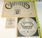 The Carpenters Vintage 3pc Lot Newspaper Clippings Concert Ad Advert 1971 Karen
