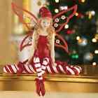 Santas Christmas Peppermint Fairy Angel Sitting On Candy Cane Figurine Ornament