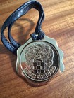 Vince Camuto Gold Tone Logo Medallion Key Chain Black Leather Strap Women