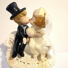 Vintage 1973 Wilton Wedding Cake Topper Bride Groom Lace Hong Kong Plastic