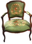 Antique Louis Xv Style Needlepoint Mint Green Floral Armchair Chair