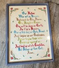 Vintage Framed The Lord   s Prayer Embroidered Sampler  Christian Textile Art