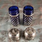Sterling Silver 925 Blue Goblet Glass Antique Salt   Pepper Shakers