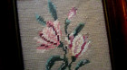 Hand Dated 1956 Framed Needlepoint Cottage Core Small Floral Bouquet   Tulips 