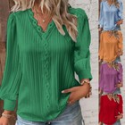 Womens Lace V Neck Long Sleeve T Shirt Blouse Casual Loose Tunic Tops Pullover   