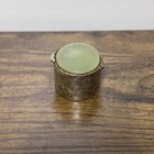 Vintage Oval Trinket Pill Box Green Cabochon Lid Engraved Floral Metal