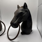Pair Of Vintage Patina Cast Iron Horse Head Hitching Post Cap Top Ring  8 5   