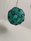Vintage Mid Century Turquoise Spaghetti Globe Swag Spin Ribbons Hanging Lamp