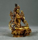 8  Old Antique Tibetan Buddhism Temple Bronze Gilt Green Tara Bodhisattva Statue