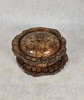 Vintage Hand Turned Chrysanthemum Wood Bowl With Lid   Plate Set See Photos 