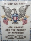 Vtg Patriotic Framed Needlepoint Cross Stitch Embroidery Eagle Flag Liberty 1962
