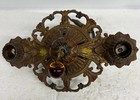 Antique Vintage Art Deco Ornate Metal Ceiling Light Fixture W Glass Pendant
