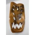 Vtg Hand Carved Dragon Wooden Mask Tribal Art Brown Hawaiian Indo 14 5x7 Tiki