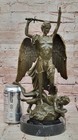 Archangel Saint Michael Bronze Statue Signed By Carpeaux Detailed Religious Sale