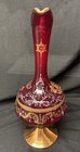 Antique vintage Ruby Red  Cranberry Bohemian Czech Hand Painted Wine Decanter