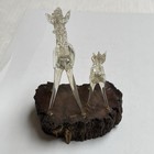 Vintage Hand Blown Glass Unicorn Figurine Rearing Resin Wooden Look Base Decor