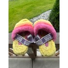 Ugg Fluff Yeah Slide Sunset Rainbow Pink Yellow Sheepskin Sandals Women s Size 7