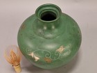 Japanese Takaoka Bronze Flower Vase 8 46inch Ikebana Silver Inlay Floral Motif