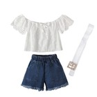 Toddler Baby Girls Pants Set Off Shoulder Crop Tops Short Denim Pants With Belt