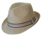 Two Tone Straw Fedora Hat For Kids 5-10 Years - Khaki