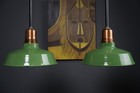 Vintage Industrial Deco Copper Green Porcelain Reflector Gas Station Barn Light