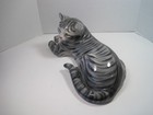 Large Vintage Mid 20th Century Ronzan Ceramic Gray Tabby Cat Italy Signed 16 