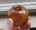 1870s Amber 3 Pc Mold Hand Blown Glass Target Ball For Shooting Crude Lip
