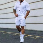 Men s Button Sweatsuit Short Sleeve Outfit 2-piece T Shirts   Shorts Summer Set