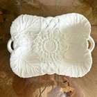 White Ceramic Sunflower Tray W  Handles  Vintage Relief Design Serving Dish