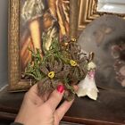 Vintage Antique French Pink Glass Seed Beaded Two Tone Flowers  Leaves Millinary
