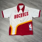 Houston Rockets Game Worn Warm Up Jacket Signed By Hakeem Olajuwon   Otis Thorpe
