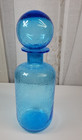 Vtg  Mcm Retro Style Blue Blown Glass Bubble Decanter bottle W stopper 10 5 