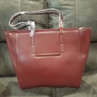 London Fog Burgundy Medium Tote Top Zip Gold Hardware Inner Pockets Dust Bag Nwt