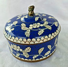 Chinese Cloisonn   Round Lidded Jar Trinket Box Foo Dog Finial Divided Interior