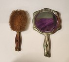 Vintage Cherub Vanity Set Hand Mirror Brush Art Nouveau Repousse Silver Tone