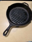 Vintage Cast Iron Lodge Griller Frying Skillet Ribbed Pan 11  Pour Spout