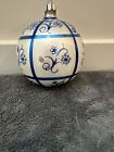 Christopher Radko Vintage Delft Ball Navy And White Christmas Ornament Htf