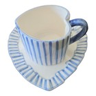 The Haldon Group Heart Blue Stripe Collection Ribbon Flat Cup   Saucer Set 1990