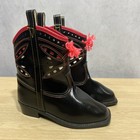 Vtg 50 s Toddler Cowboy Boots By Texas Boot Co  Black Inlay Leather Flowers