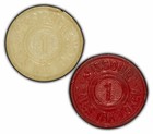 Lot Of  2  Tax Tokens - 1 Mississippi Sales Receipt - White   Red - 22mm - X2280