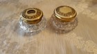 Vintage Antique Victorian Clear Glass Brass Lids Hair Receiver Vanity Jars Set