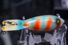 Vintage Fishing Lure Bomber Baron Lure 3 8 Oz Rare Color Blue Orange Rainbow