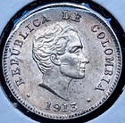 Colombia 1913 10 Centavos Silver Coin High Grade Condition Rare 