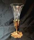 Antique French Baccarat Crystal Vase Gilt Bronze Floral Leaf Stand Ornate
