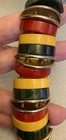 Vintage Bakelite Stretch Bracelet Red Butterscotch Green   Steel Art Deco Tested