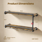 Rustic Wall Mounted Wine Rack With Stemware Holder  2 Tier Floating Bar Shelf Fo